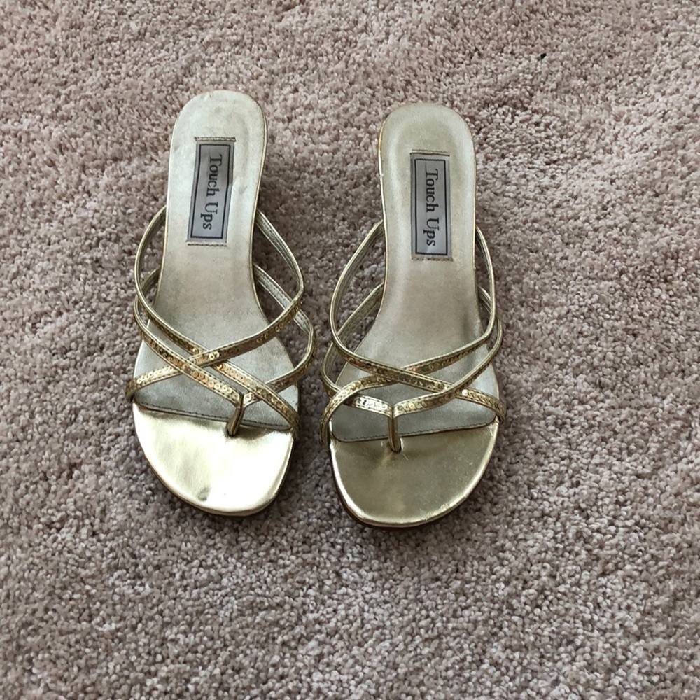 gold heels with sequin straps